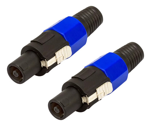 Kit 2 Plug Speakon Macho Conector Com Trava 4 Pinos Azul