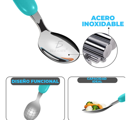 Kit De Cubiertos Infantiles De Acero Inoxidable Color Azul Ele-Gate
