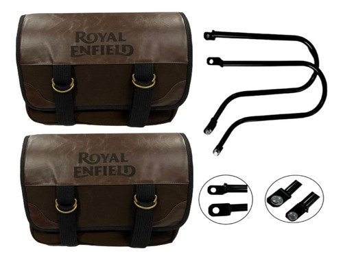 Alforge Lateral Lona C/ Couro Royal Enfield Super Meteor 650 Cor Marrom-escuro