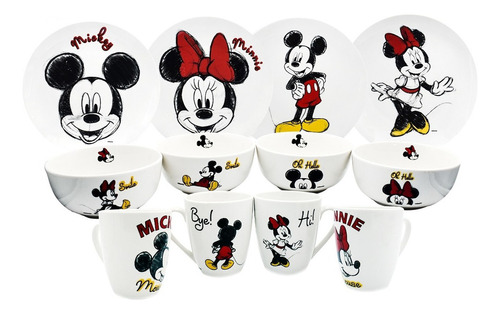Vajilla Porcelana Mickey Minnie Mouse Disney 12pza Coleccion Color Blanco Mickey & Minnie Mouse