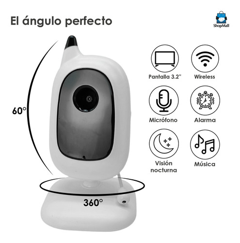 ShopMall Monitor Para Bebé 3.2 pulgadas inalámbrico visión nocturna 3.2 color blanco