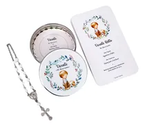 Comprar Souvenir Comunion Latas Blonda Denario Estampitas Bautismo