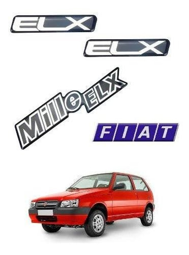 Kit Adesivo Emblema Mille Elx + Fiat Para Fiat Uno Resinado