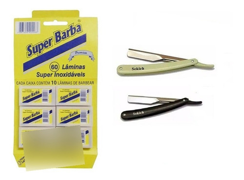 Kit De Barbear 60 Lâminas Superbarba + 1 Navalhete Sekich