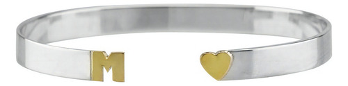 Pulsera Media Esclava Plata Y Oro Inicial Corazón Largo 18 Cm