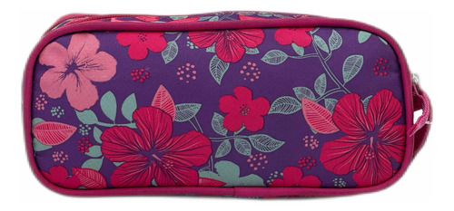 Lapicera Ondeer Doble Cierre Floreada Lila/fucsia Dolay