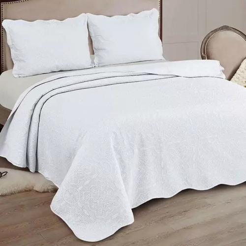 Colcha Kit Cobre Leito Cama Casal 220x240 Dupla Face 3 Peças Cor Branco