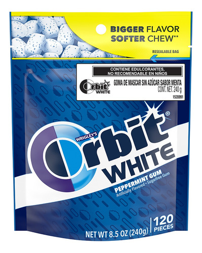 Orbit White chicle de menta bolsa resellable 120 piezas 240g