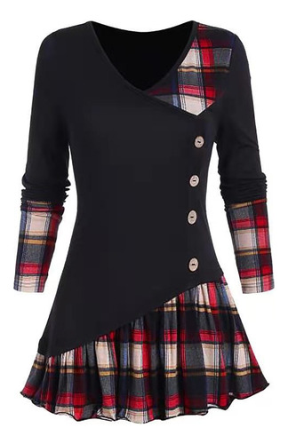 Vestido A Cuadros Con Cuello En U Y Estampado A Cuadros