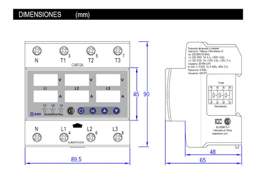 Imagen 6 de 6 de Protector Tensión Trifásico Baw 63a Plus Voltamperometrica