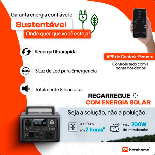 Bluetti Eb3a 268wh 600w 220v Estação De Energia Portátil Leve Potente ( 1200w Pico ) Controle Via App Tomada Padrão Br