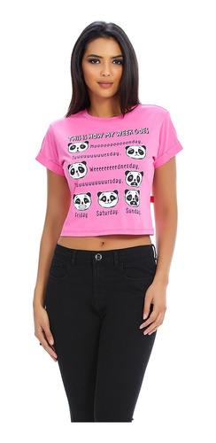 Playera Mujer Moda Ombliguera Estampado Divertido Panda Cool