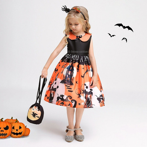 Disfraz Vestido Halloween Calabaza Para Niña Tiara Carterita
