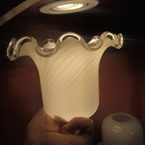 Par Tulipas Cristal De Murano X2 Pantallas Velador Lamparas Blanco Murano Blanco Espiralado (Usado)