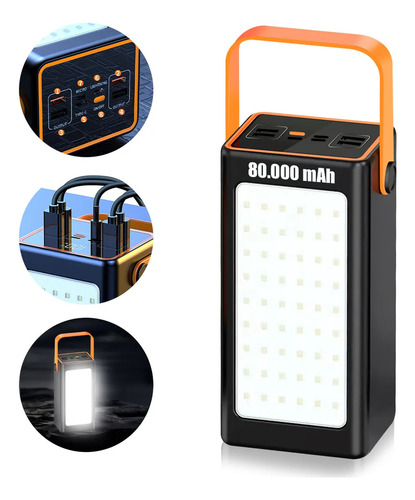Power Bank Pd 66w Luz Portátil Batería 80000mah Para Laptop Bateria Portatil Cargador De Baterias Para Celular Cargador Portatil, Capacidad Extra Grande, Para Camping Al Aire Libre