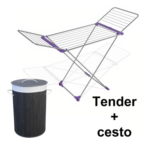 Tender Tendedero Ropa Pie Alas Aluminio Gimi Italia + Cesto