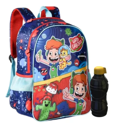 Mochila Infantil Escolar Costas Gato Galáctico Capuz Menino