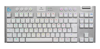 Teclado gamer bluetooth Logitech Serie G G915 TKL QWERTY GL Tactile inglés US color blanco con luz RGB