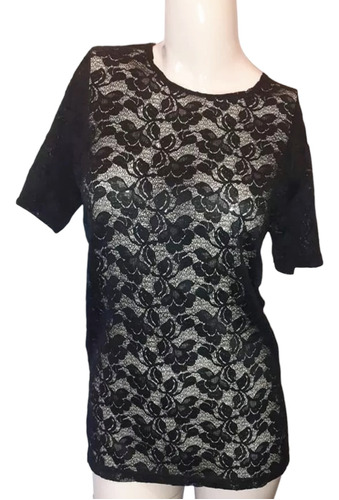 Blusa Negra Con Flores Talle M/g