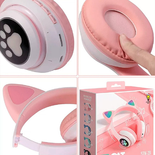 Imagen 8 de 9 de Auriculares Headset Bluetooth Oreja Luz Led Gato Micrófono