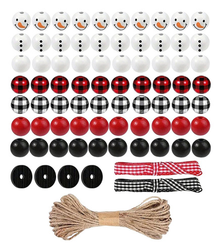 Muñeco De Nieve De Navidad, Cuentas De Madera, Adornos