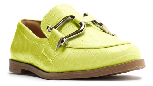 Imagem 1 de 1 de Sapato Mocassim Feminino Bridão Croco Verde Limão - My Shoes