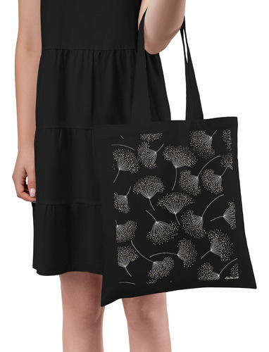 Tote Bag De Gabardina Estampado De Diente De Leon 40 X 35cm Negro Diente De León