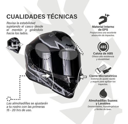 Casco Motocicleta Kov Kroon Batman Integral Certificado Ece Negro Solido L