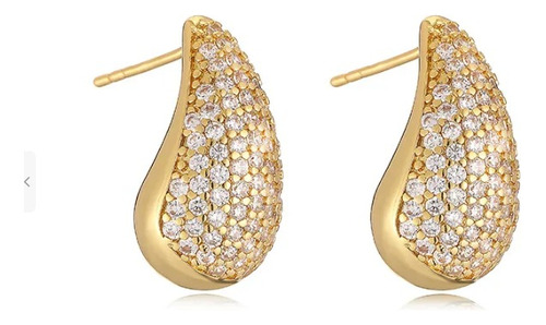 Aretes Estilo Bottega Con Pedrería Chapa De Oro 18k Zirconia