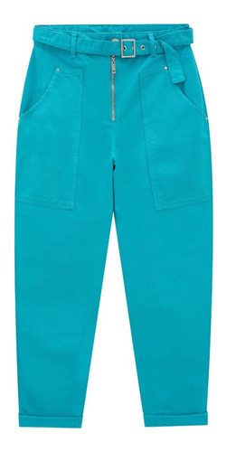 Imagem 4 de 6 de Calça Sarja Mom Com Ziper Aparente E Cinto Lez A Lez Azul