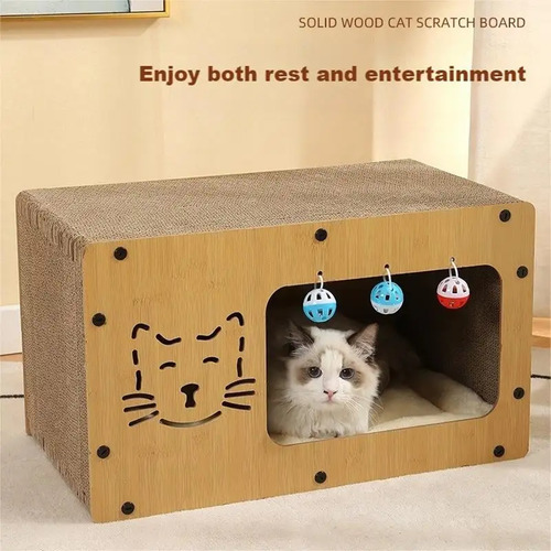 Casa Pet Arranhador Retangular Dois Níveis Com Bolinhas.