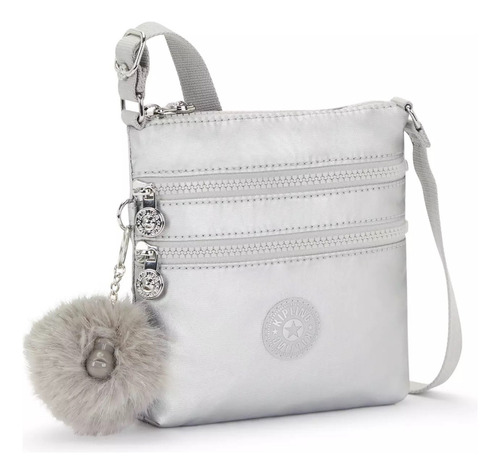 Bolsa Crossbody Kipling Alvar Diseño Color Solido De Nylon Platinum M Gg Asas Color Igual Al Resto De La Bolsa