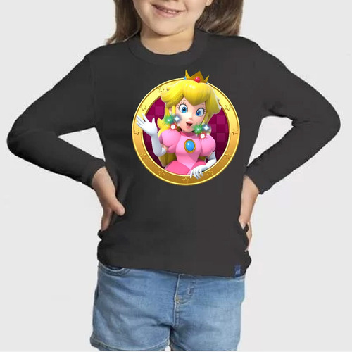 Polera Led Manga Larga Algodón Niñas Princesa Peach 