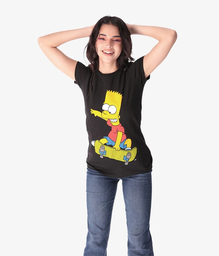 Playera Para Dama De Bart Simpson Skater - Talla Grande