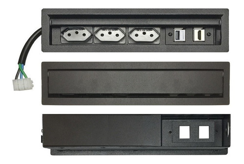 Imagem 1 de 6 de Tomada Embutir Mesas 3 Tomadas, 1 Usb Charger 2.1a, 1 Hdmi