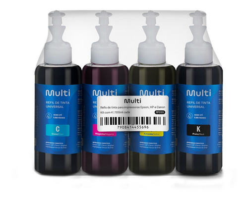 Kit Refil De Tinta Universal 4 Cores 100ml Multi - Rf033