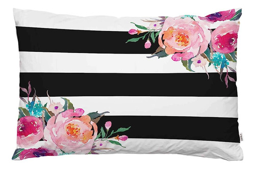 ~? Ekobla Throw Pillow Cover Floral Peony Rose Black White S