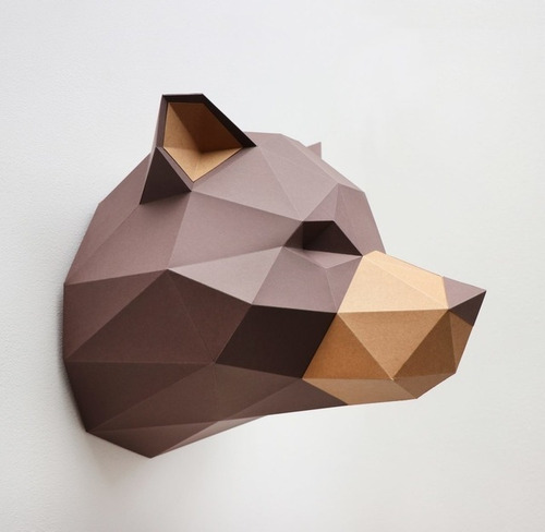 Imagen 2 de 2 de Cabeza De Oso Gris De Papel 3d Decoración