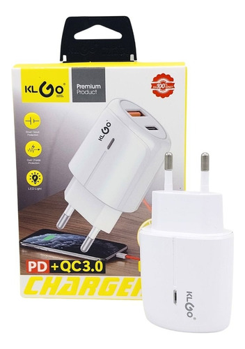 Cargador Rápido De Pared Klgo  2 Salidas Usb + Tipo C