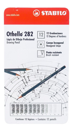 Imagen 1 de 3 de Lápiz De Dibujo Othelo X 12 Caja Metalica Stabilo