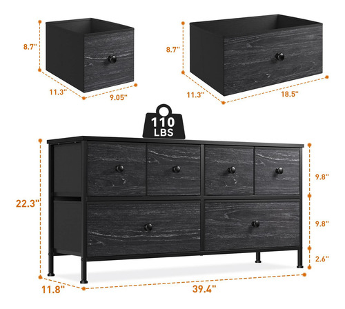 Mesa Para Tv Organizador Mueble Estante Con 6 Cajones Negro