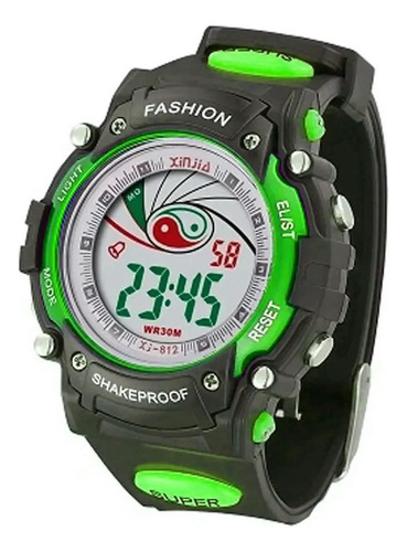 Reloj Negro Verde Pulsera Digital Resistente Al Agua Casual