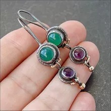 Joyería Vintage, Aros De Gancho De Piedra Verde, Aros De Com