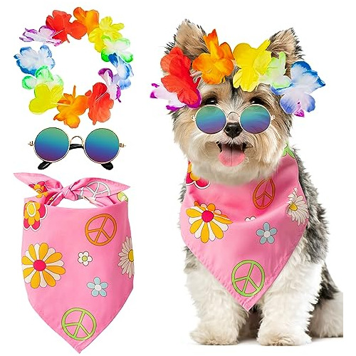 Conjunto De Disfraz Hippie Para Perros Y Gatos, Incluye Band