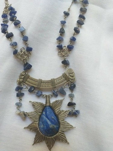 Vintage Collar De Acero Quirurjico Y Lapilazlazuli 