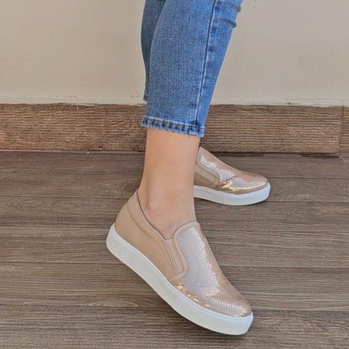 Tenis Feminino Slip On Conforto Vivaflex Paetê - 314536