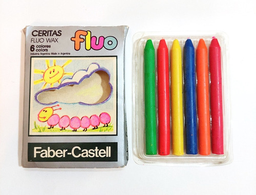 Antiguos Crayones Ceritas Fluo (6 Uni.) Faber Castell Dec 90