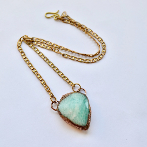 Imagen 2 de 8 de Collar De Amazonita, Piedra Natural Verde, Cadena De Bronce