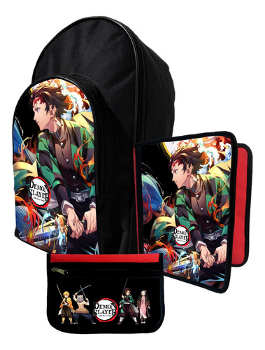 Kit Mochila+ Carpeta+ Cartu De Demon Slayer Tanjiro #612