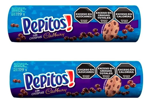 Pack X2 Galletitas Pepitos Chips Con Chocolate Cadbury 119gr